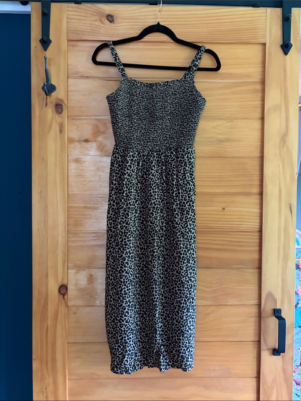 Old Navy Leopard Print Smocked Midi Dress - Black & Cream
